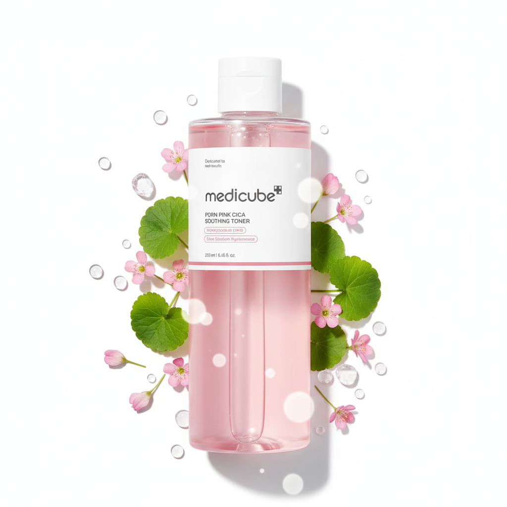 Medicube Toner — Sfondo Bianco Botanica